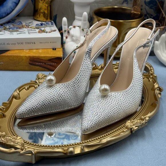 🆕 BLACK SUEDE STUDIO 🧿 NWOB Reina 100 White Crystal Slingback PumpsSz 36 US5.5 - Picture 8 of 16